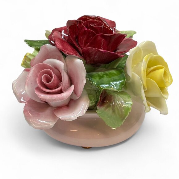 VTG Royal Adderley England Bone China Flower Rose Bouquet In Footed Bowl 2.5" - Picture 2 of 8